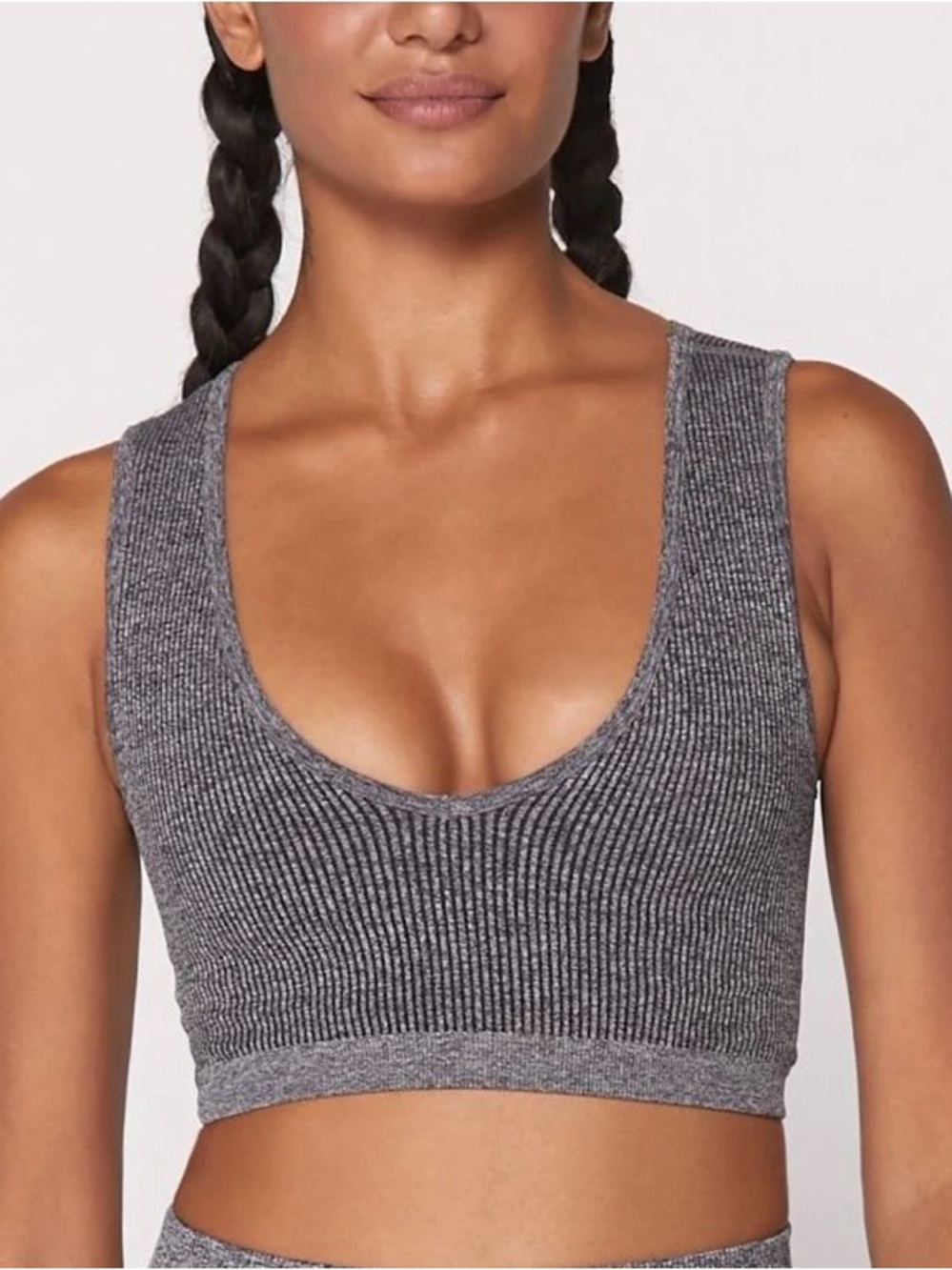 Spiritual Gangster Metta Seamless plunge Ribbed Heather Grey Brami